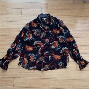 Women Chico's Multicolor Floral Paisley Sheer Blouse Size 10 NWOT Long Sleeve